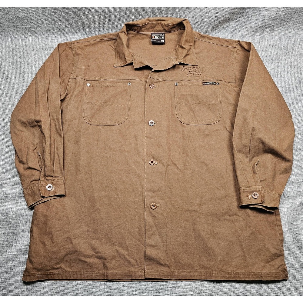 Southpole Shirt Mens 2XL Brown Button Up Long Sleeve Workwear Overshirt Canvas